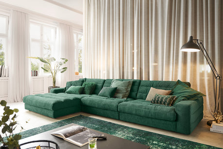 KAWOLA Sofa LANA XL Ecksofa Cord smaragd, Links