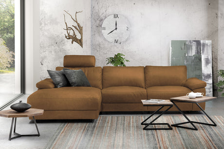 KAWOLA Sofa LOLA Ecksofa Leder cognac mit motorischer Relaxfunktion, 304 x 178, Links