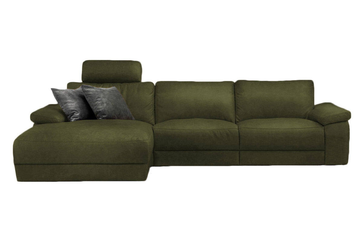 KAWOLA Sofa LOLA Ecksofa Leder moosgrün mit motorischer Relaxfunktion