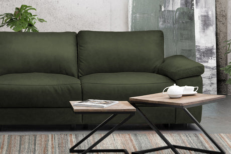 KAWOLA Sofa LOLA Ecksofa Leder moosgrün mit motorischer Relaxfunktion