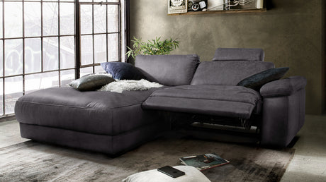 KAWOLA Sofa LOLA Ecksofa Stoff schwarz mit motorischer Relaxfunktion