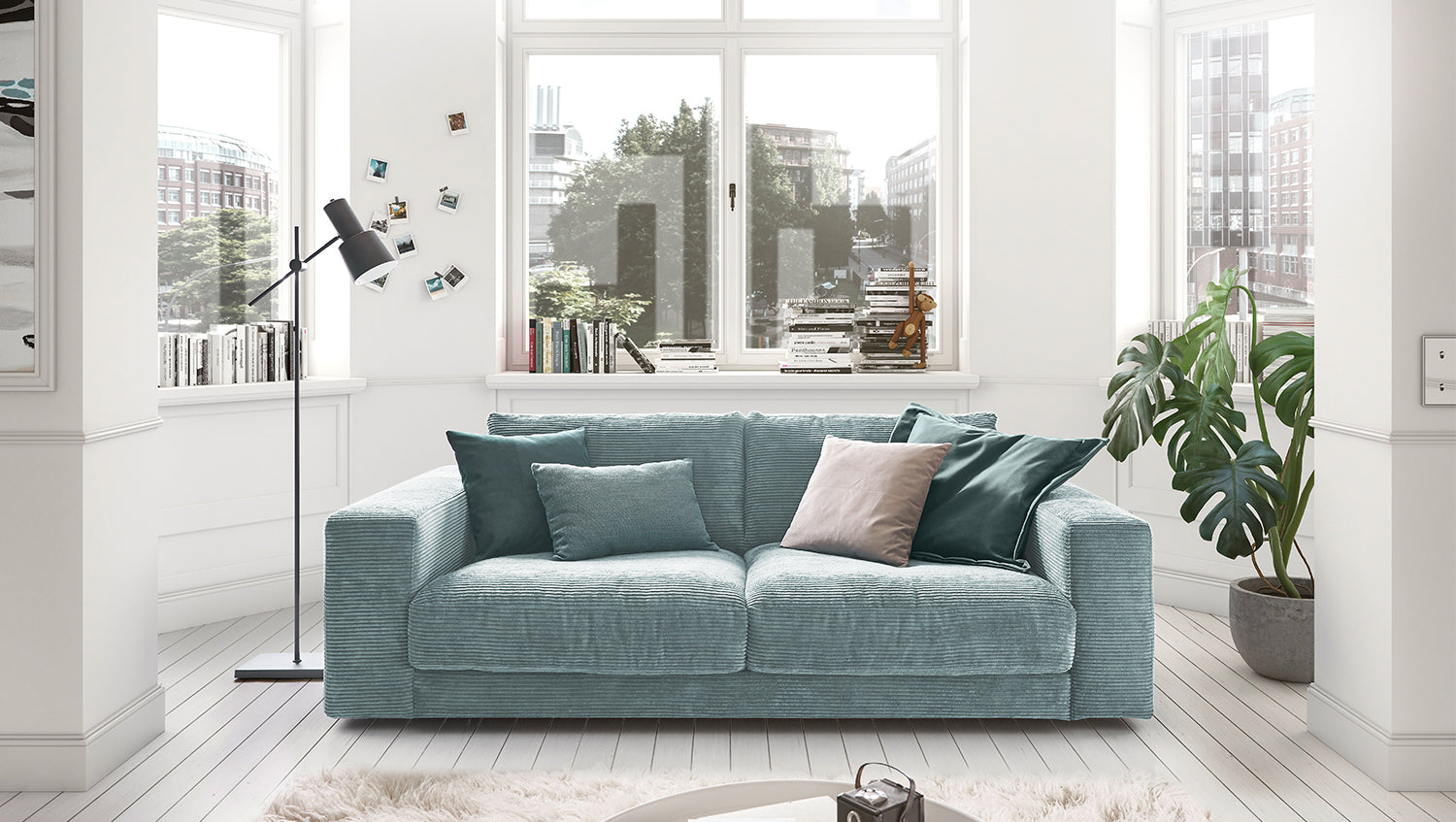 KAWOLA Sofa MADELINE 2-Sitzer Cord hellblau