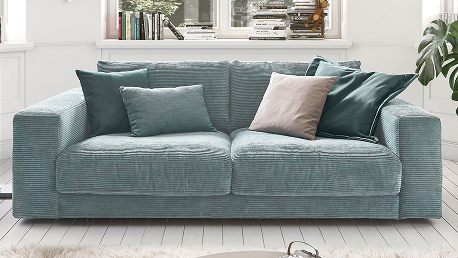 KAWOLA Sofa MADELINE 2-Sitzer Cord hellblau