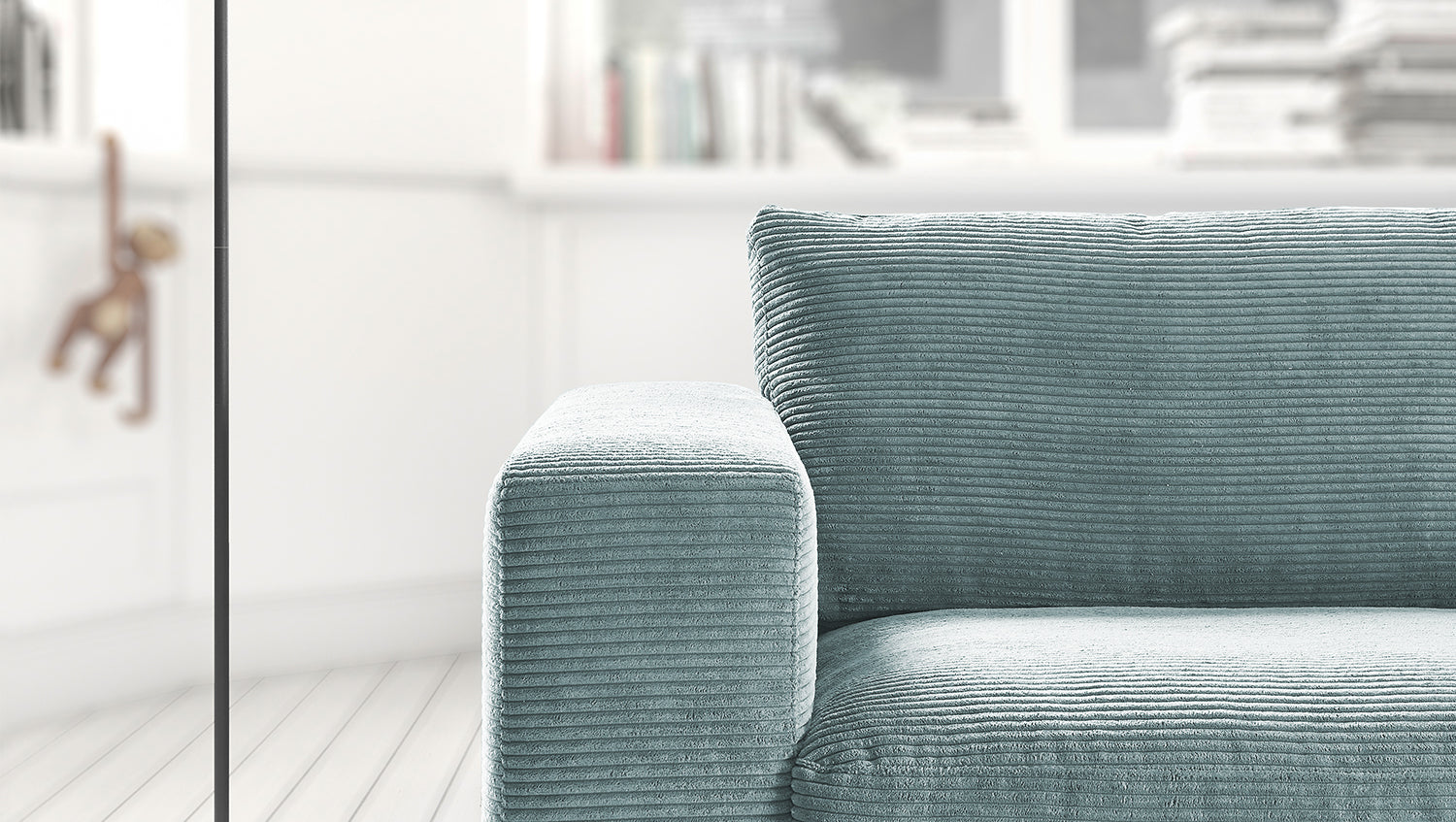 KAWOLA Sofa MADELINE 2-Sitzer Cord hellblau