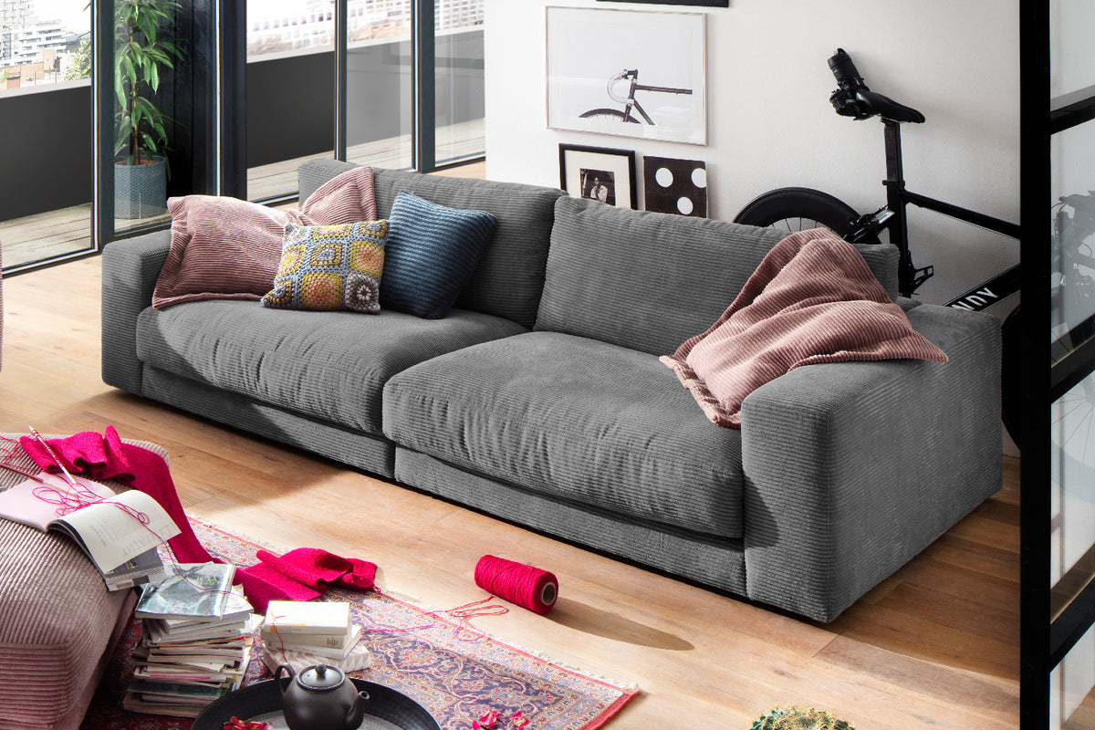 KAWOLA Sofa MADELINE 3-Sitzer Cord grau