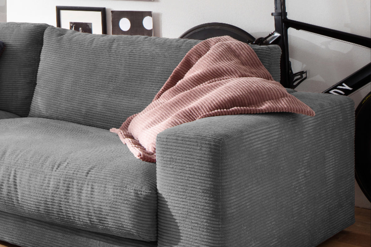 KAWOLA Sofa MADELINE 3-Sitzer Cord grau