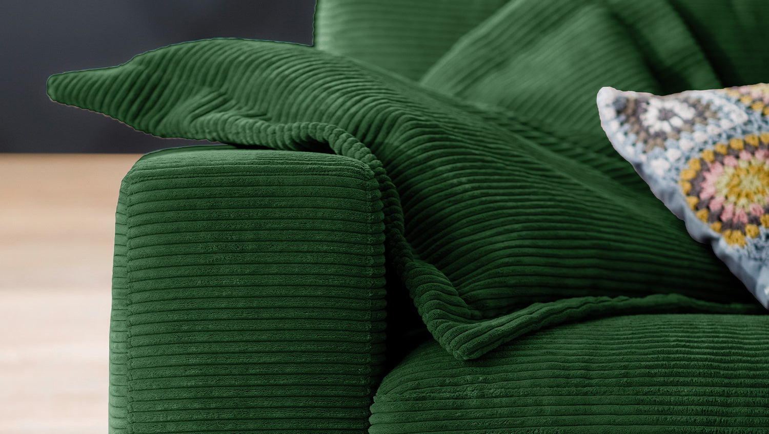 KAWOLA Sofa MADELINE 3-Sitzer Cord smaragd