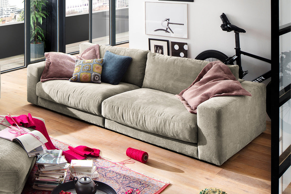 KAWOLA Sofa MADELINE 3-Sitzer Cord steingrau