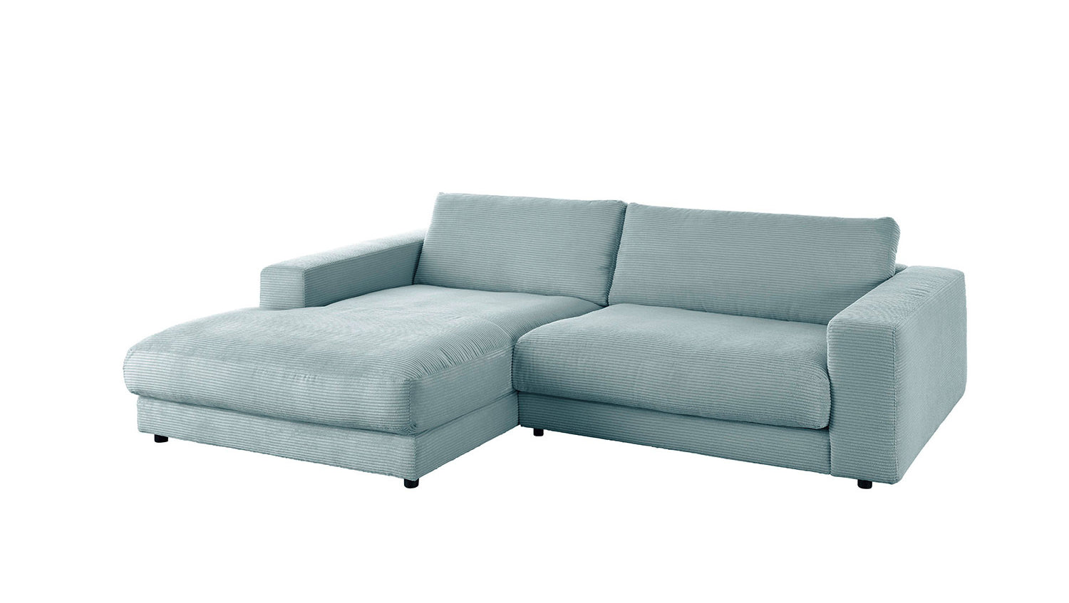 KAWOLA Sofa MADELINE Ecksofa Cord mit Longchair hellblau