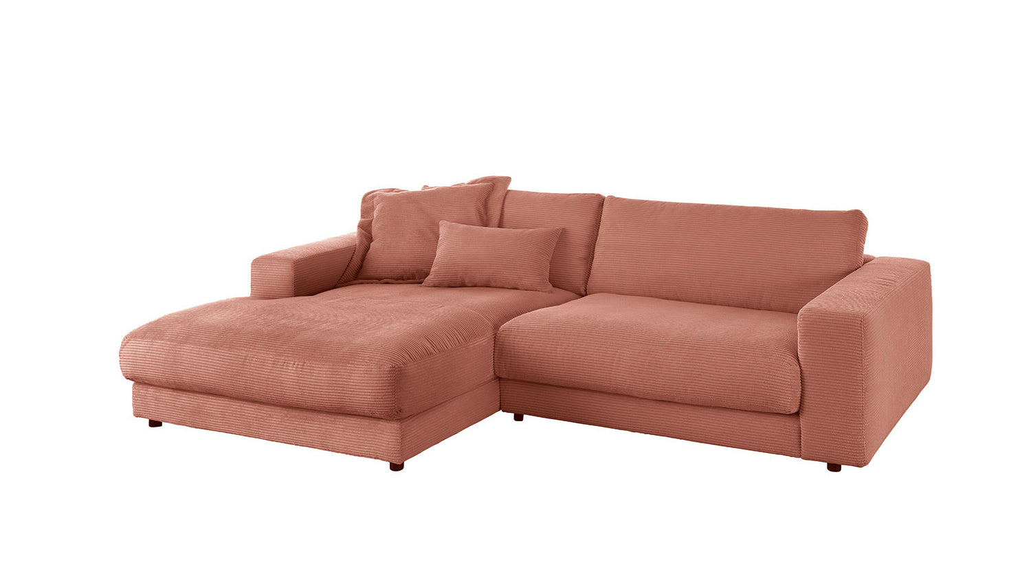KAWOLA Sofa MADELINE Ecksofa mit Longchair Cord rost