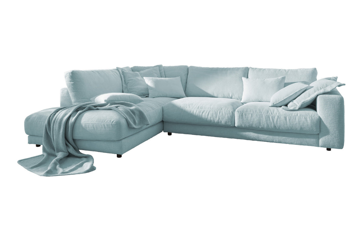 KAWOLA Sofa MADELINE Ecksofa mit Recamiere Cord hellblau