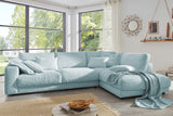 KAWOLA Sofa MADELINE Ecksofa mit Recamiere Cord hellblau
