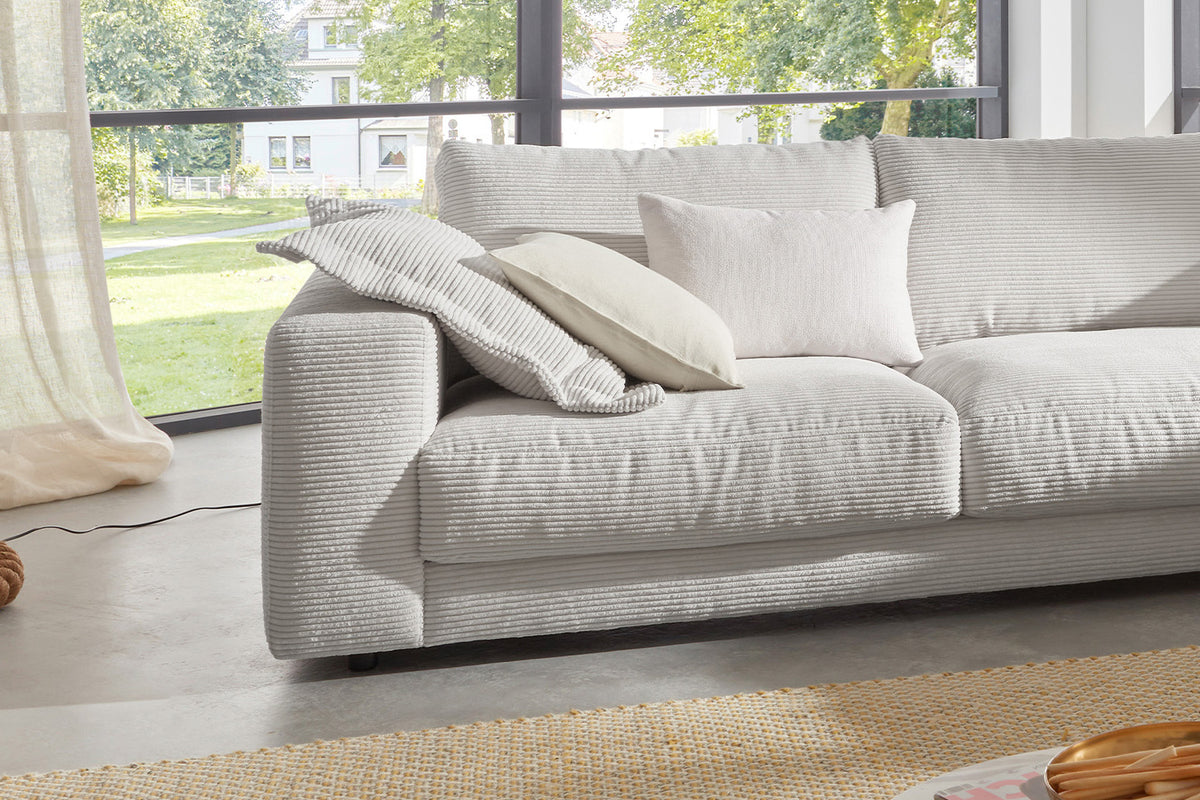 KAWOLA Sofa MADELINE Ecksofa mit Recamiere Cord hellgrau