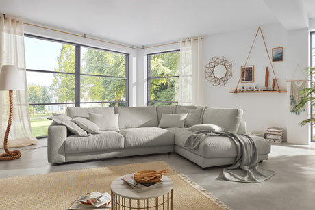 KAWOLA Sofa MADELINE Ecksofa mit Recamiere Cord steingrau, Rechts
