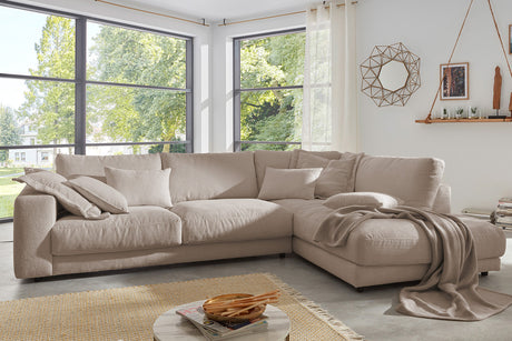 KAWOLA Sofa MADELINE Ecksofa mit Recamiere Cord taupe