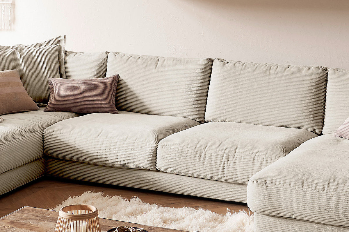 KAWOLA Sofa MADELINE Wohnlandschaft U-Form Cord cremeweiß