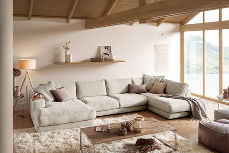 KAWOLA Sofa MADELINE Wohnlandschaft U-Form Cord cremeweiß, Links