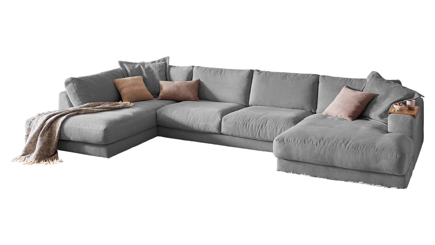 KAWOLA Sofa MADELINE Wohnlandschaft U-Form Cord grau