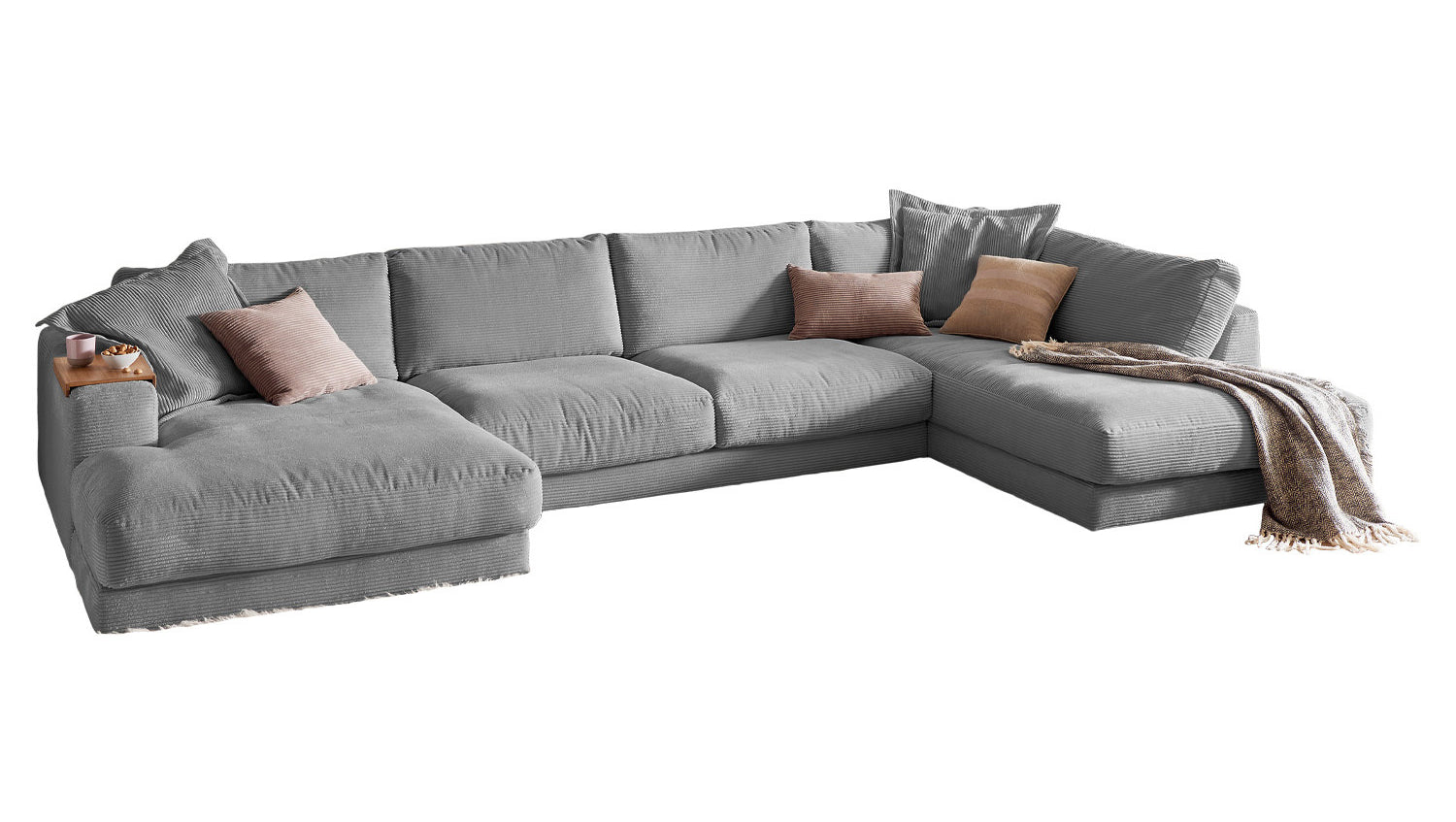 KAWOLA Sofa MADELINE Wohnlandschaft U-Form Cord grau