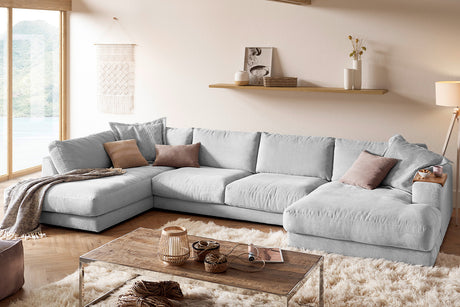 KAWOLA Sofa MADELINE Wohnlandschaft U-Form Cord hellgrau