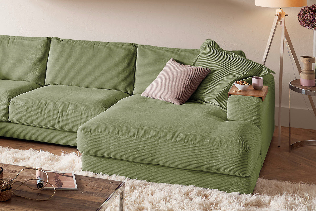 KAWOLA Sofa MADELINE Wohnlandschaft U-Form Cord olivgrün