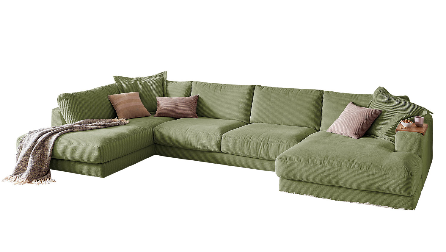 KAWOLA Sofa MADELINE Wohnlandschaft U-Form Cord olivgrün