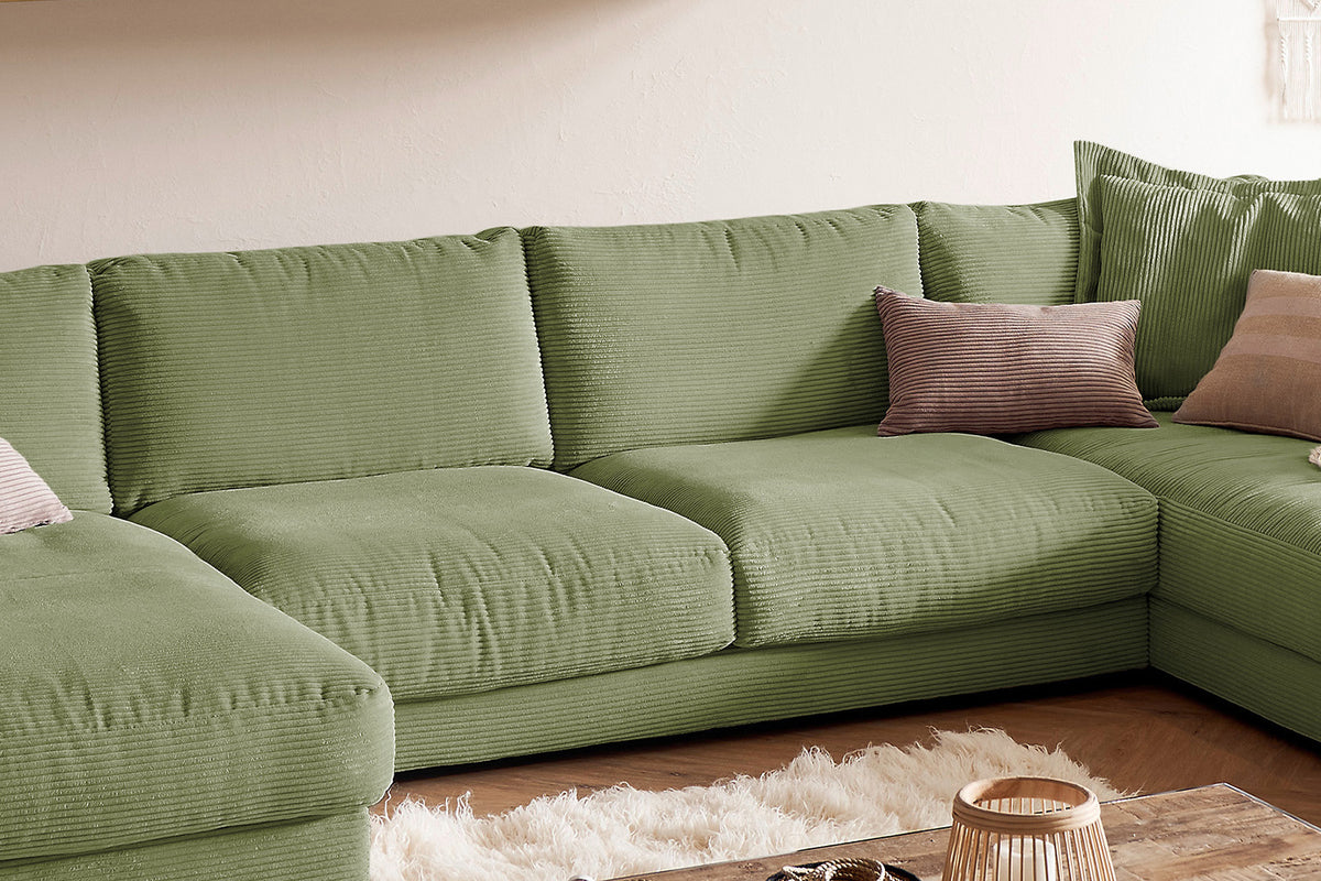 KAWOLA Sofa MADELINE Wohnlandschaft U-Form Cord olivgrün