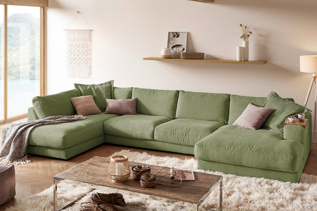 KAWOLA Sofa MADELINE Wohnlandschaft U-Form Cord olivgrün