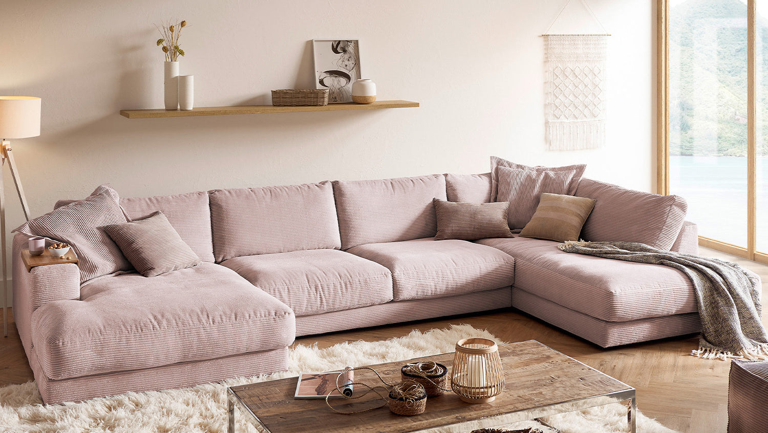 KAWOLA Sofa MADELINE Wohnlandschaft U-Form Cord rosa