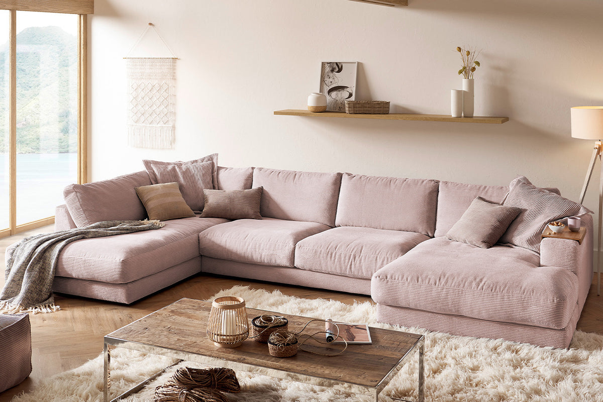 KAWOLA Sofa MADELINE Wohnlandschaft U-Form Cord rosa