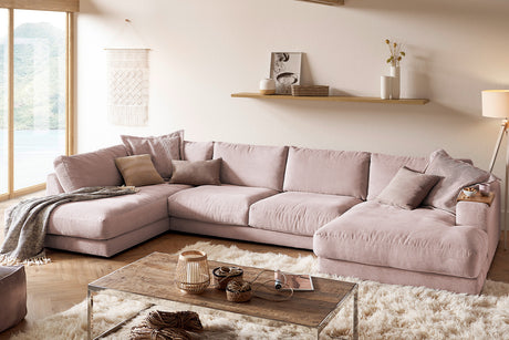 KAWOLA Sofa MADELINE Wohnlandschaft U-Form Cord rosa