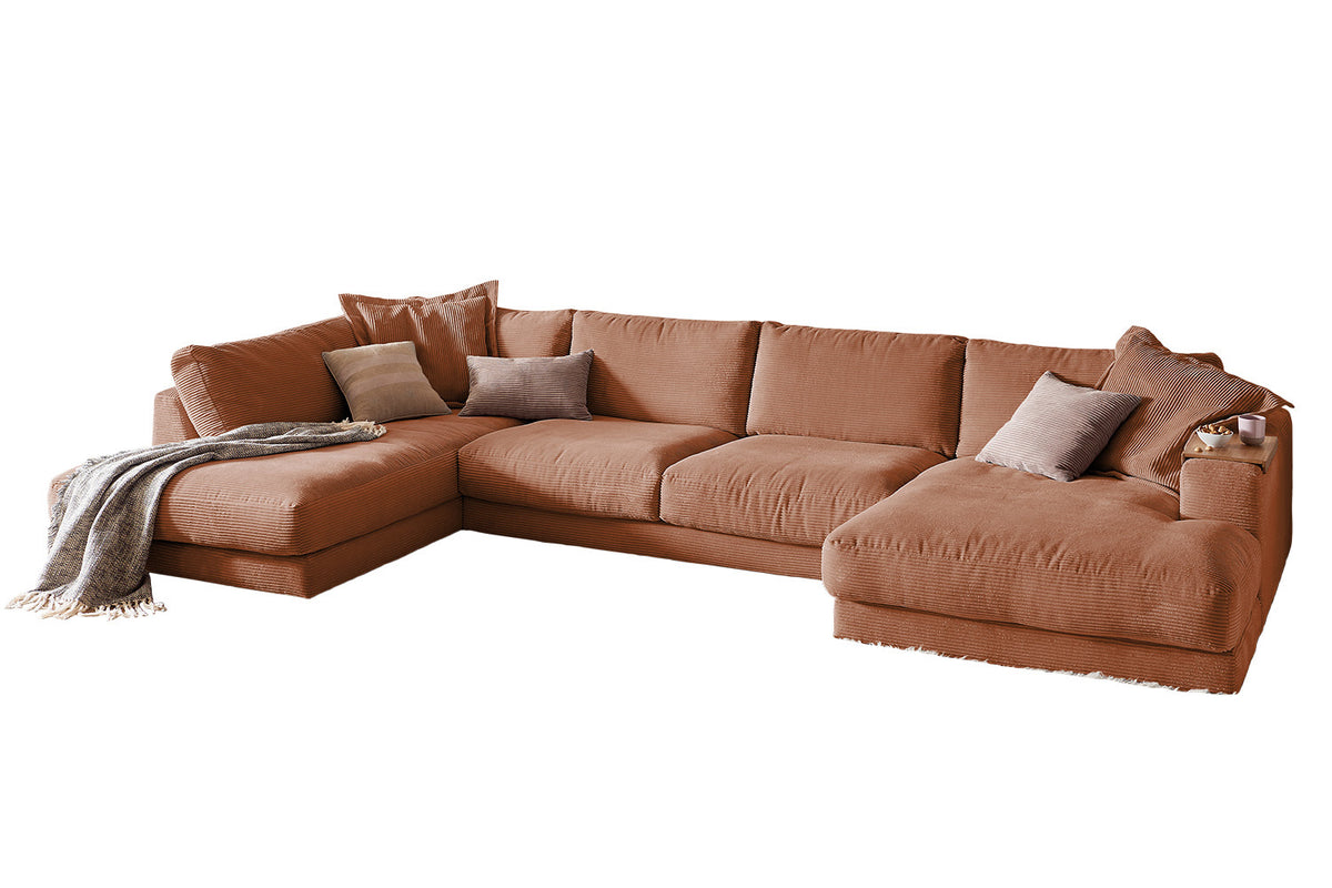 KAWOLA Sofa MADELINE Wohnlandschaft U-Form Cord rost