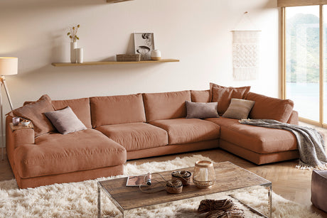 KAWOLA Sofa MADELINE Wohnlandschaft U-Form Cord rost