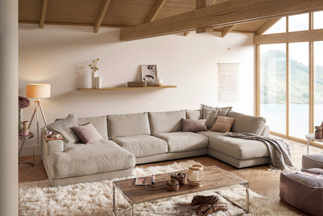 KAWOLA Sofa MADELINE Wohnlandschaft U-Form Cord taupe, Links