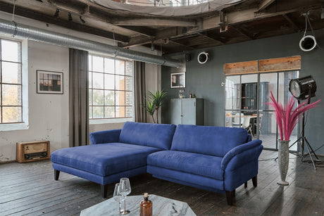 KAWOLA Sofa MALTA Ecksofa Stoff blau, Links, Ohne Zusatzausstattung, Ohne Komfortfunktion