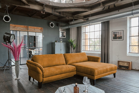 KAWOLA Sofa MALTA Ecksofa Stoff cognac, Rechts, Mit Kopfstütze, Relaxfunktion