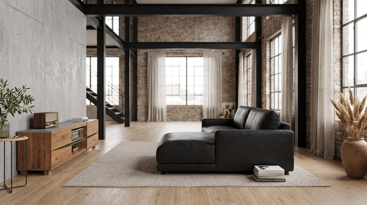 KAWOLA Sofa MARLIN Ecksofa Lederfaserstoff schwarz