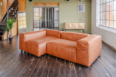 KAWOLA Sofa MIA Modulares Sofa 6-tlg. Lederfaserstoff cognac