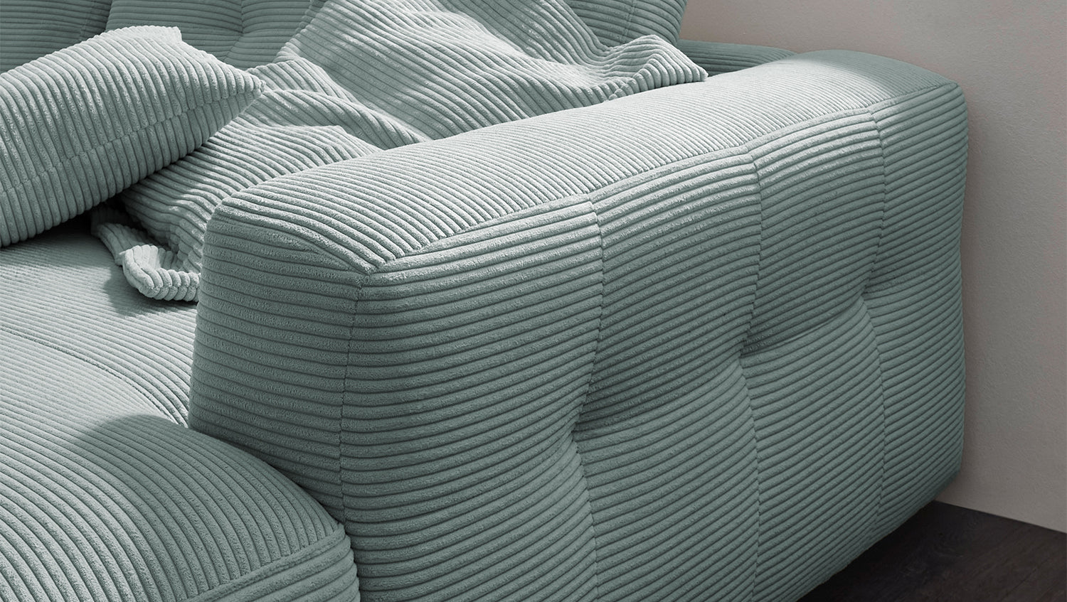 KAWOLA Sofa MIKA Ecksofa Cord hellblau