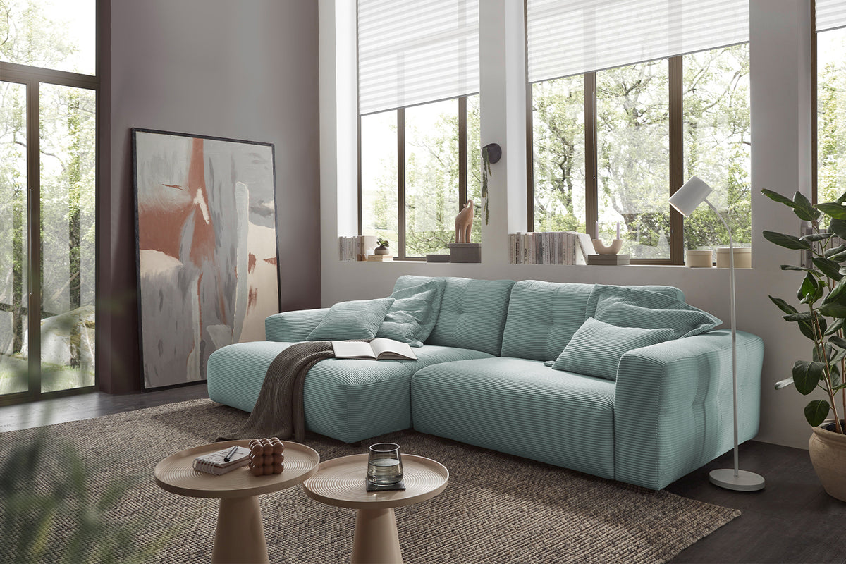 KAWOLA Sofa MIKA Ecksofa Cord hellblau, 276 x 167, Links