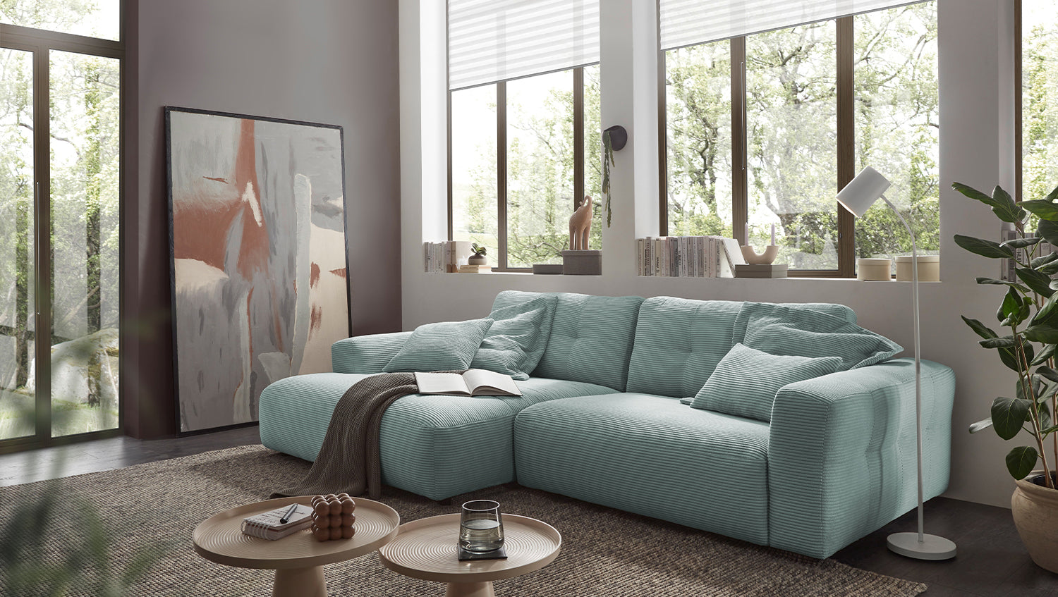 KAWOLA Sofa MIKA Ecksofa Cord hellblau, 296 x 167, Links