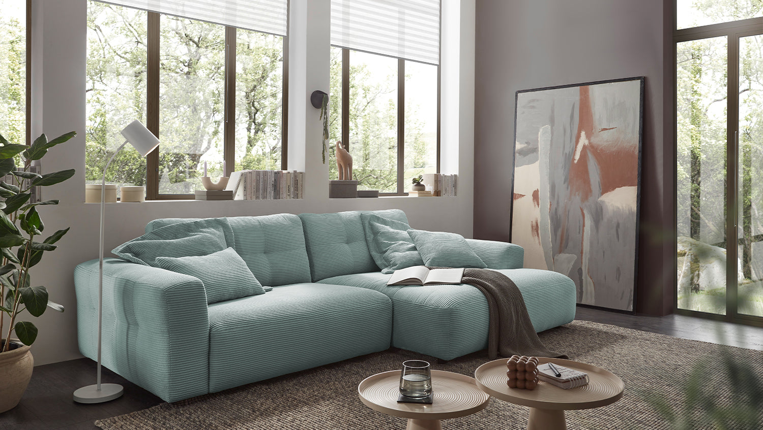 KAWOLA Sofa MIKA Ecksofa Cord hellblau, 296 x 167, Rechts
