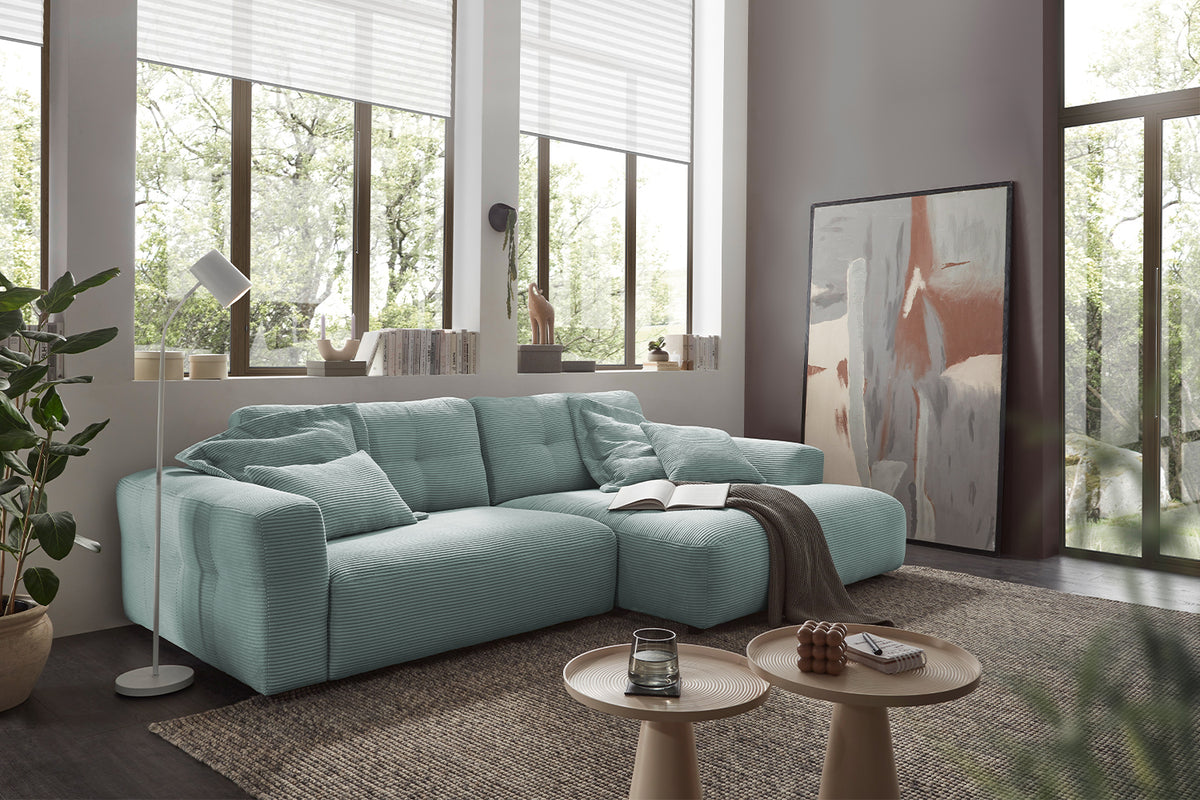 KAWOLA Sofa MIKA Ecksofa Cord hellblau, 296 x 167, Rechts