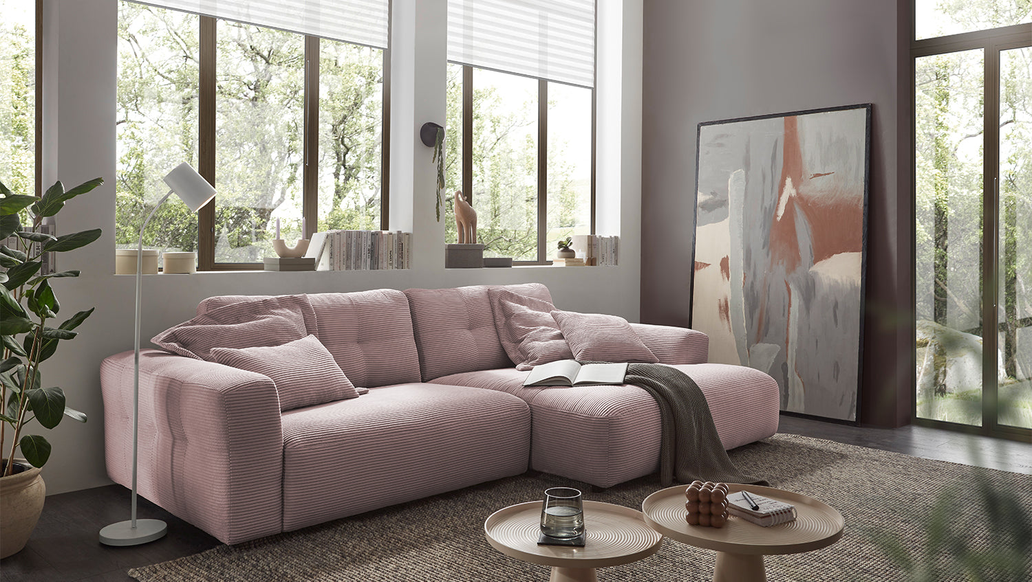 KAWOLA Sofa MIKA Ecksofa Cord rosa, 276 x 167, Rechts