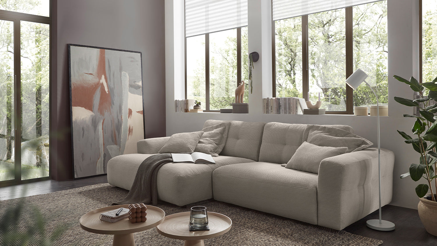 KAWOLA Sofa MIKA Ecksofa Cord steingrau, 296 x 167, Links