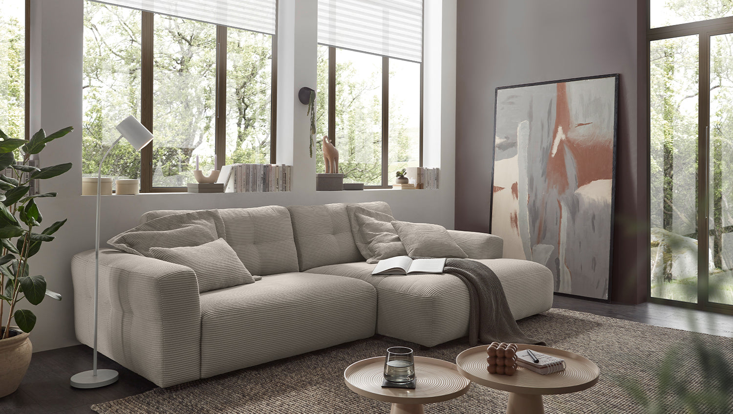 KAWOLA Sofa MIKA Ecksofa Cord steingrau, 296 x 167, Rechts