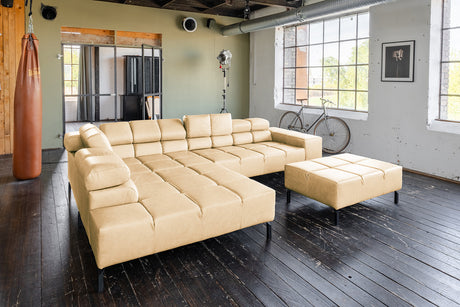 KAWOLA Sofa NELSON Ecksofa Leder beige, Links, Mit Fußhocker, Ohne Komfortfunktion