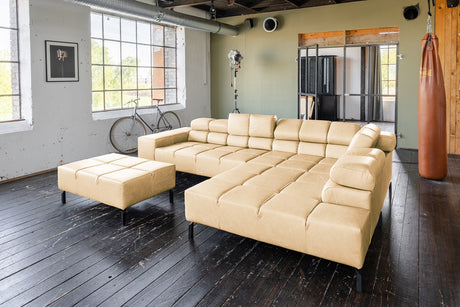 KAWOLA Sofa NELSON Ecksofa Leder beige, Rechts, Mit Fußhocker, Relaxfunktion