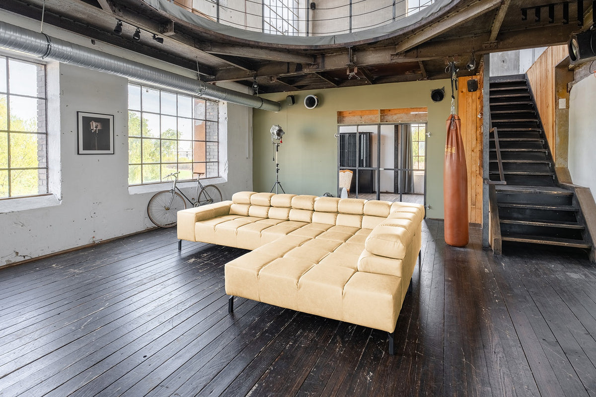 KAWOLA Sofa NELSON Ecksofa Leder beige, Rechts, Ohne Zusatzausstattung, Ohne Komfortfunktion