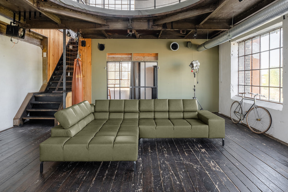 KAWOLA Sofa NELSON Ecksofa Leder olivgrün